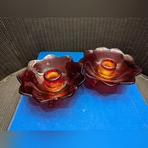 Vintage Fenton Amberina Petal Candle Holders